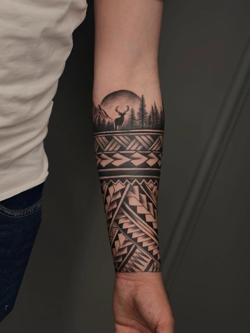 Structured Blackwork And Scenic Silhouette