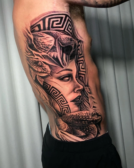 Structured Medusa Portrait with Greek Borders