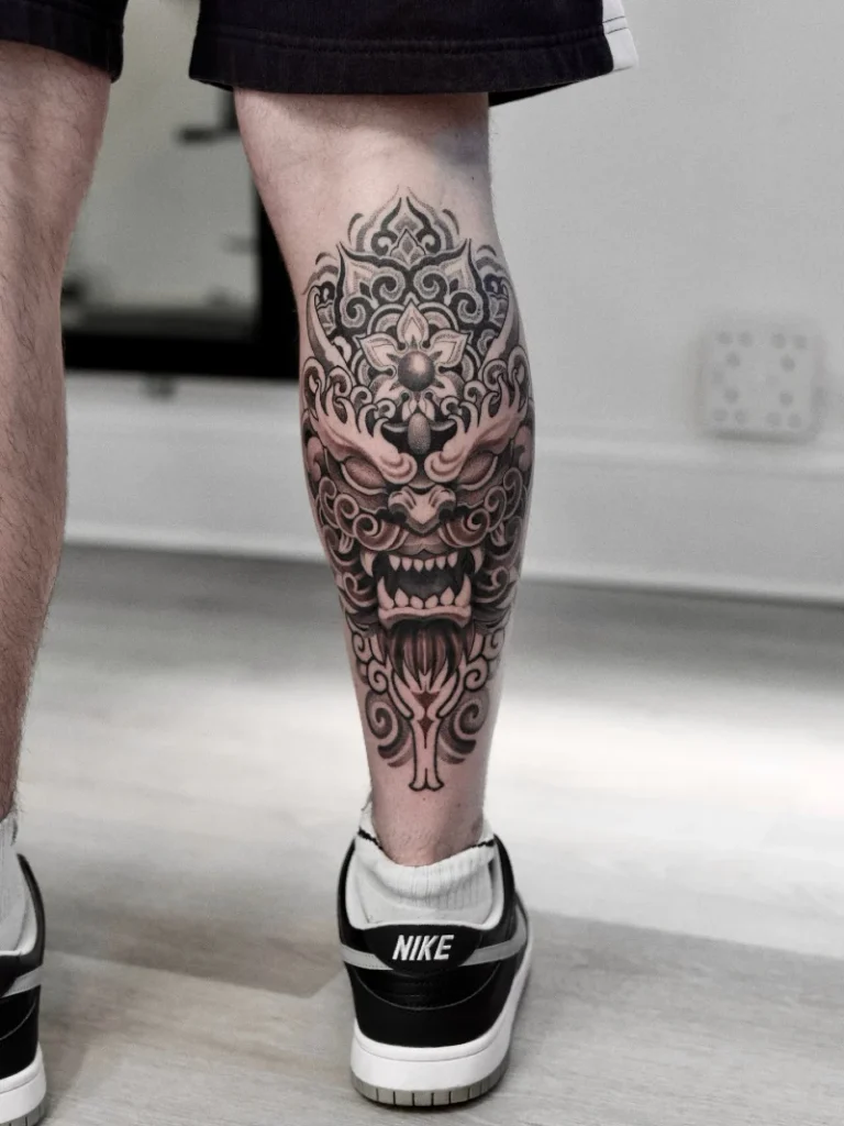 Symmetrical Ornamental Demon And Mandala Calf Ink