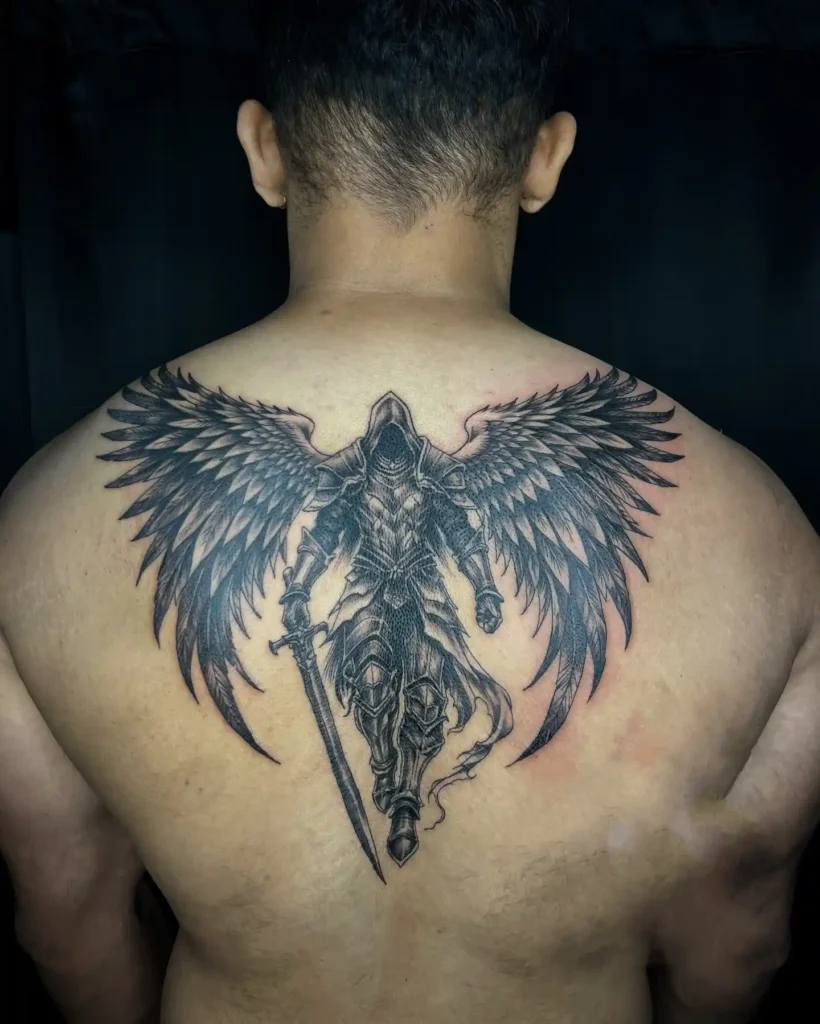 Symmetrical Winged Knight In Black And Grey