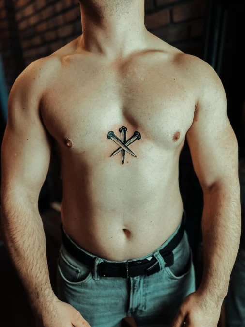 Three Nail Faith Symbol at the Sternum