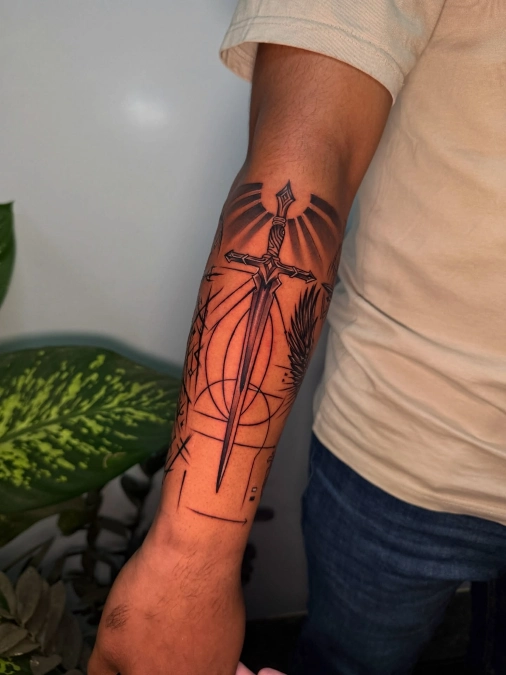 Vertical Sword And Geometric Layout