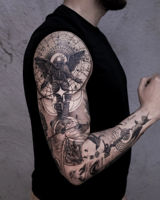 Winged Astronaut And Celestial Star Maps