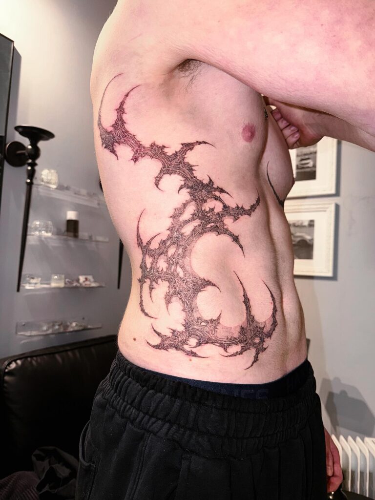 Abstract Blackwork Flowing Down the Side