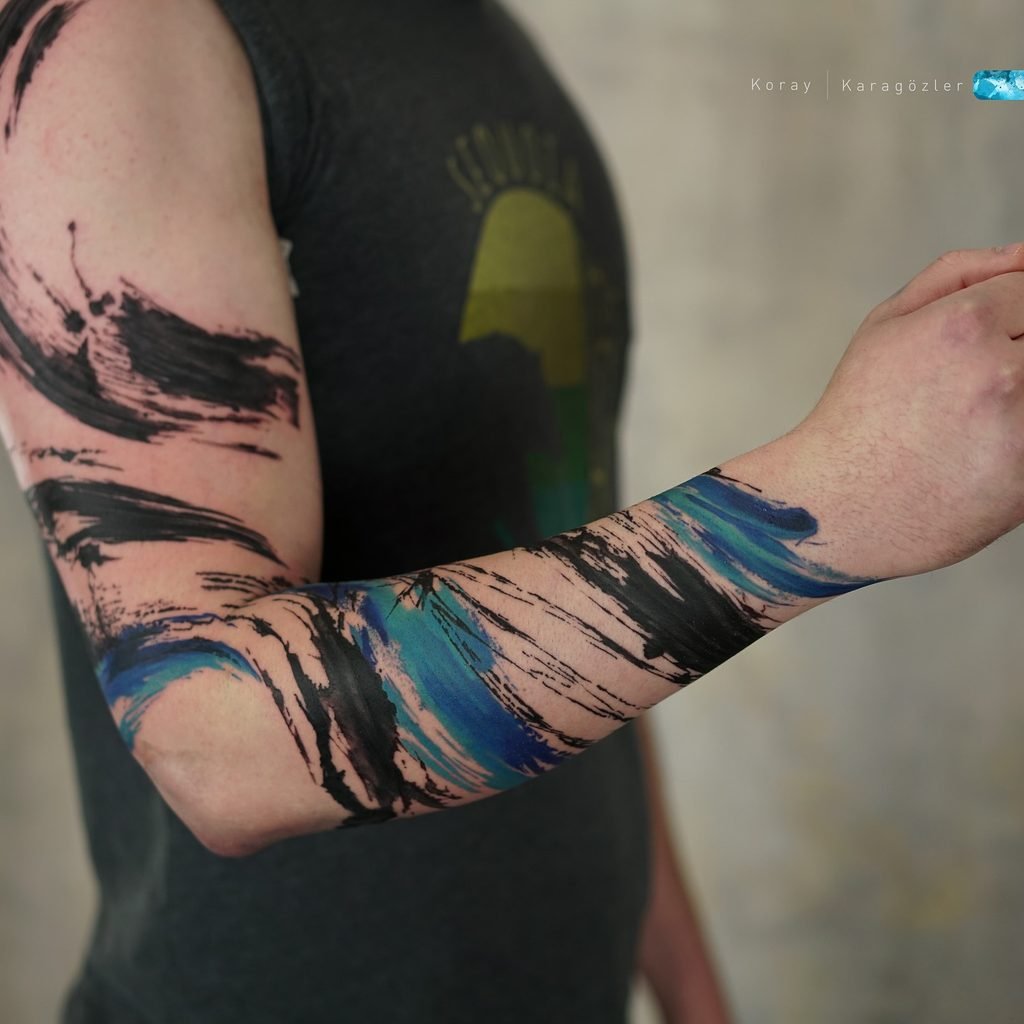 1.Heavy Black And Indigo Fluid Brushstroke Sleeve