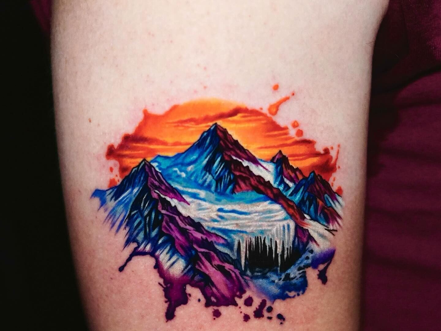 Alpine Sunset Peaks With Vibrant Orange And Cobalt Splash