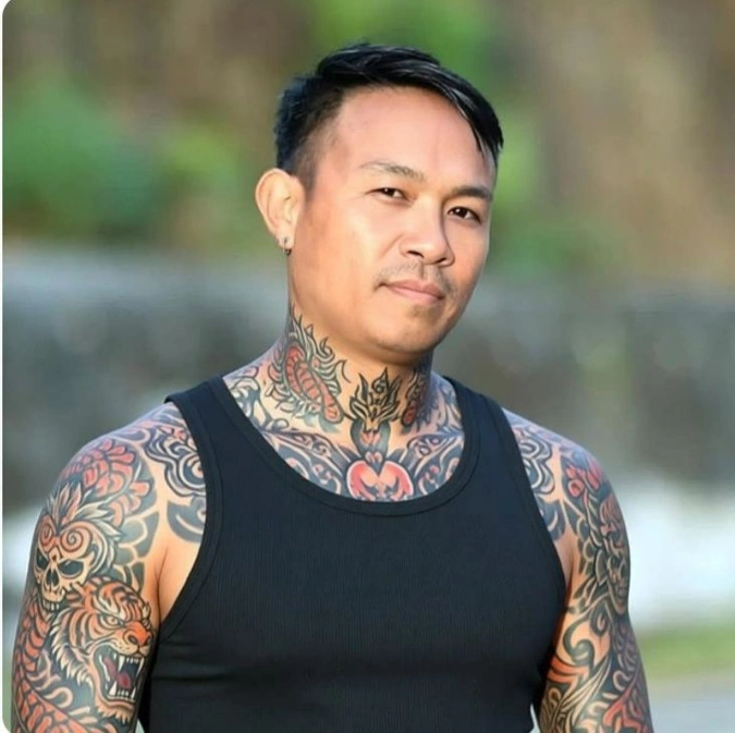 High Coverage Tiger Suit Tattoo With Dark Framing