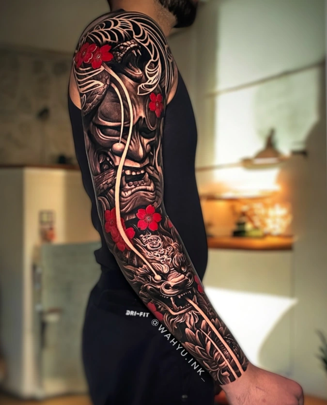 Snake And Hannya Full Sleeve With Flowing White Accents