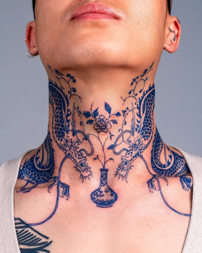 Symmetrical Blue Porcelain Dragon Ink