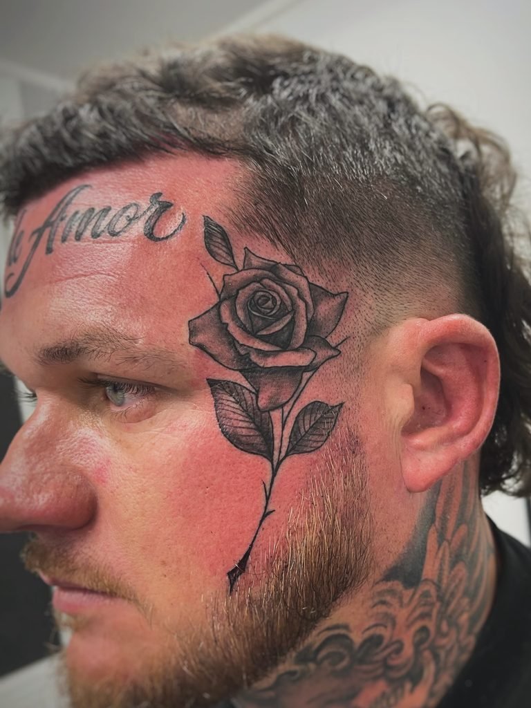 Detailed Black and Grey Rose Temple Stem Placement