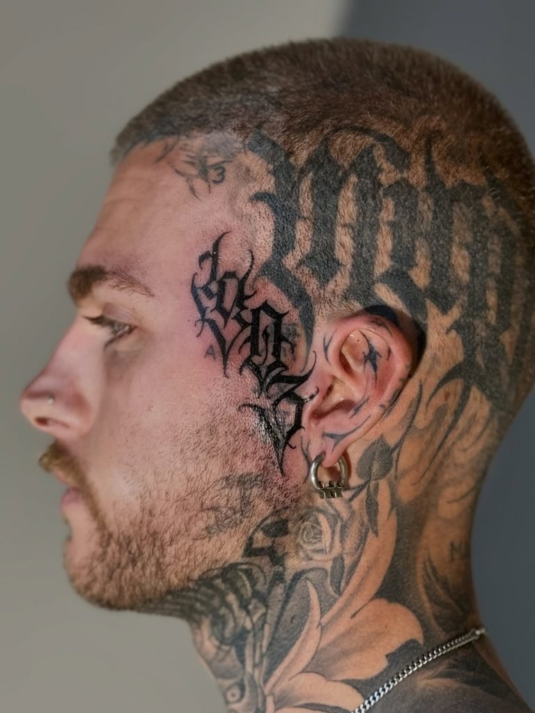 Calligraphic Blackletter Cheekbone Placement