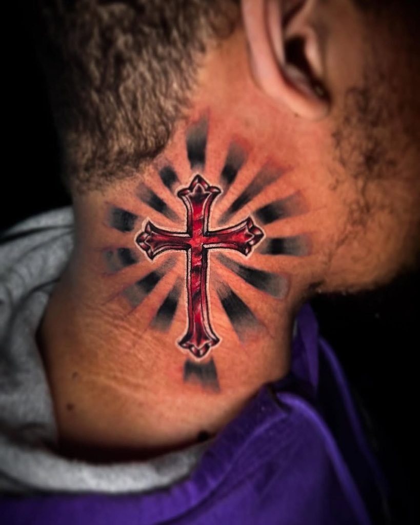 Ruby Cross With Radiating Shadow Beams