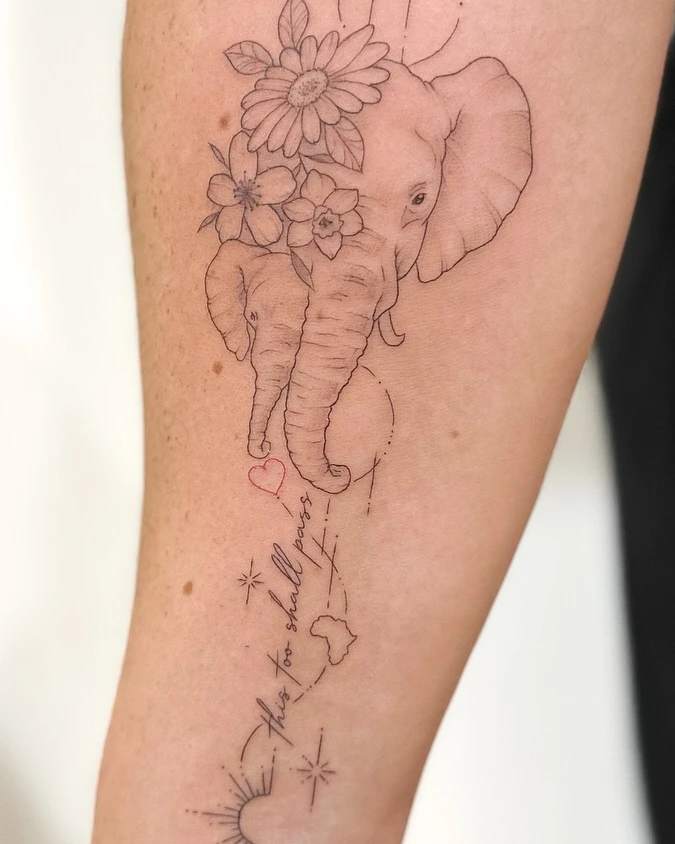 Soft Floral Elephant and Celestial Script