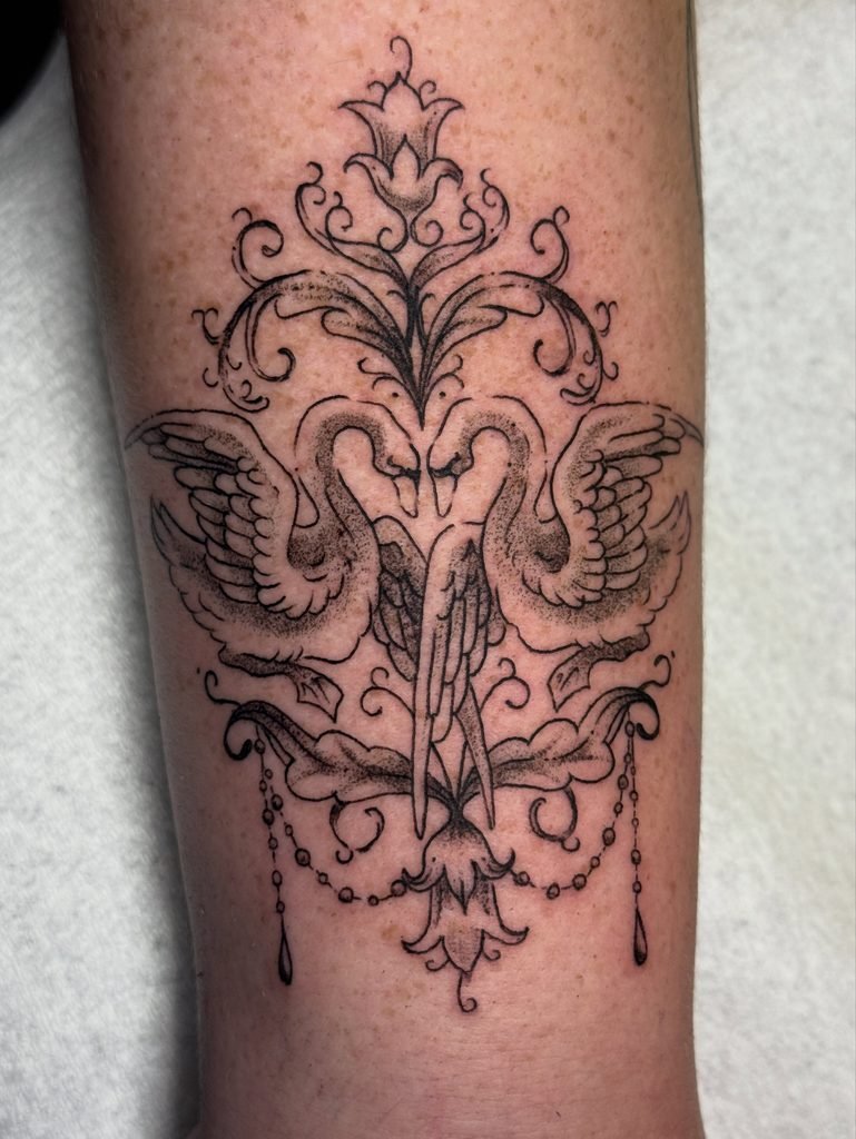 Symmetrical Swan Crest and Filigree