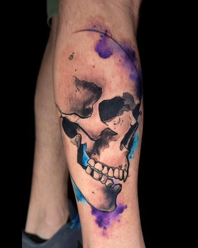 Graphic Skull Motif With Soft Violet And Turquoise Washes