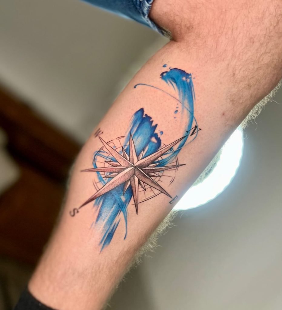 Geometric Compass Rose With Cobalt Wave Splash