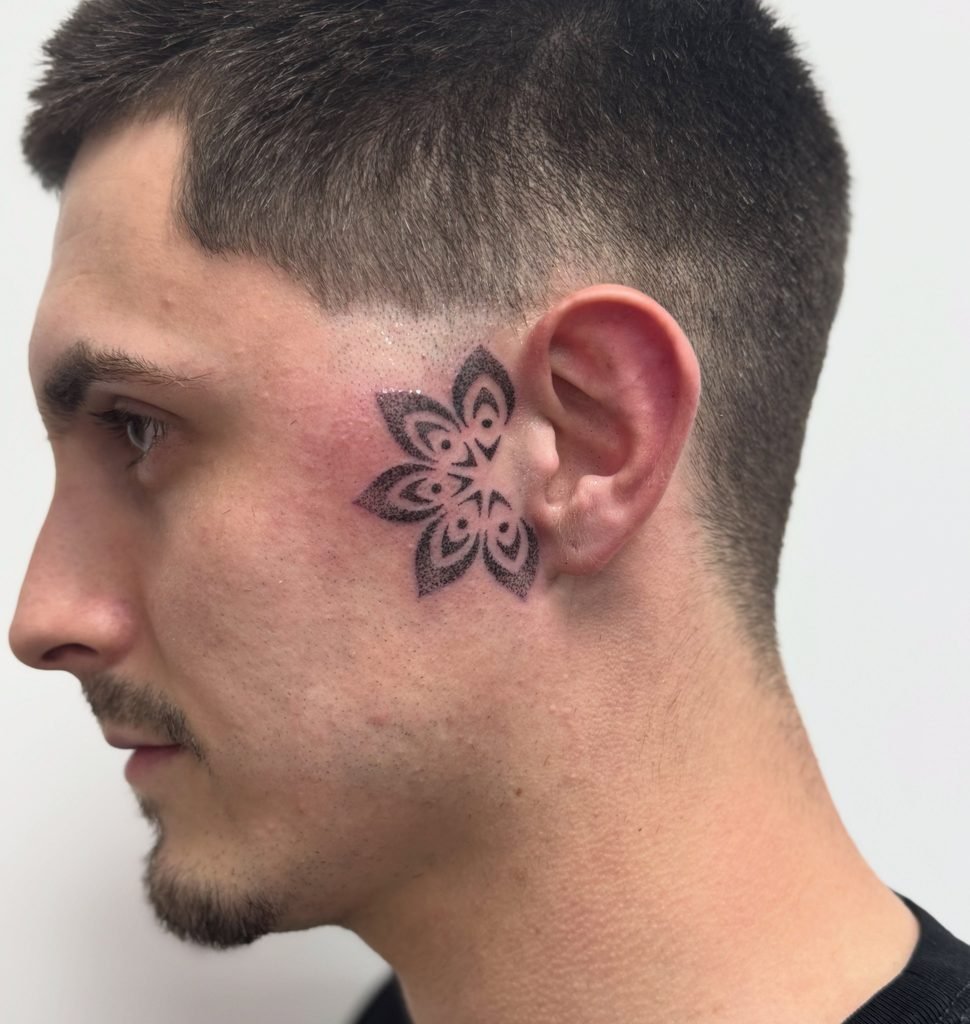 16.Geometric Dotwork Ear Anchor Placement